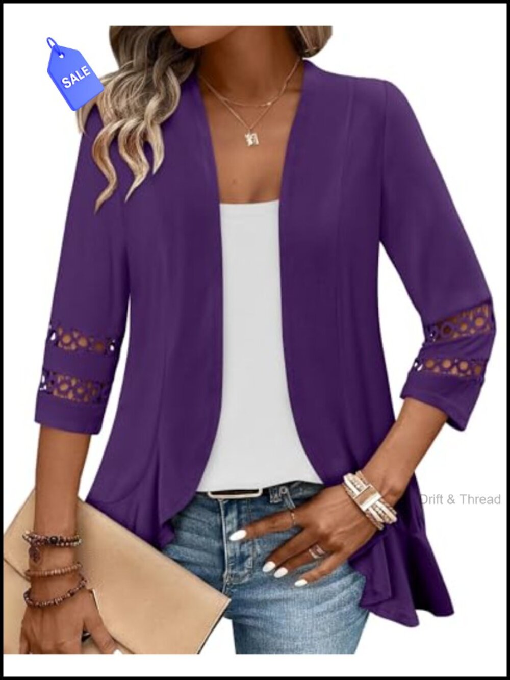 Womens 3/4 Sleeve Kimono Cardigan Lightweight Open Front Casual Sweater